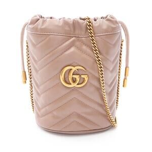 Gucci GG Marmont Bucket Bag Leather Shoulder Bag Gray
